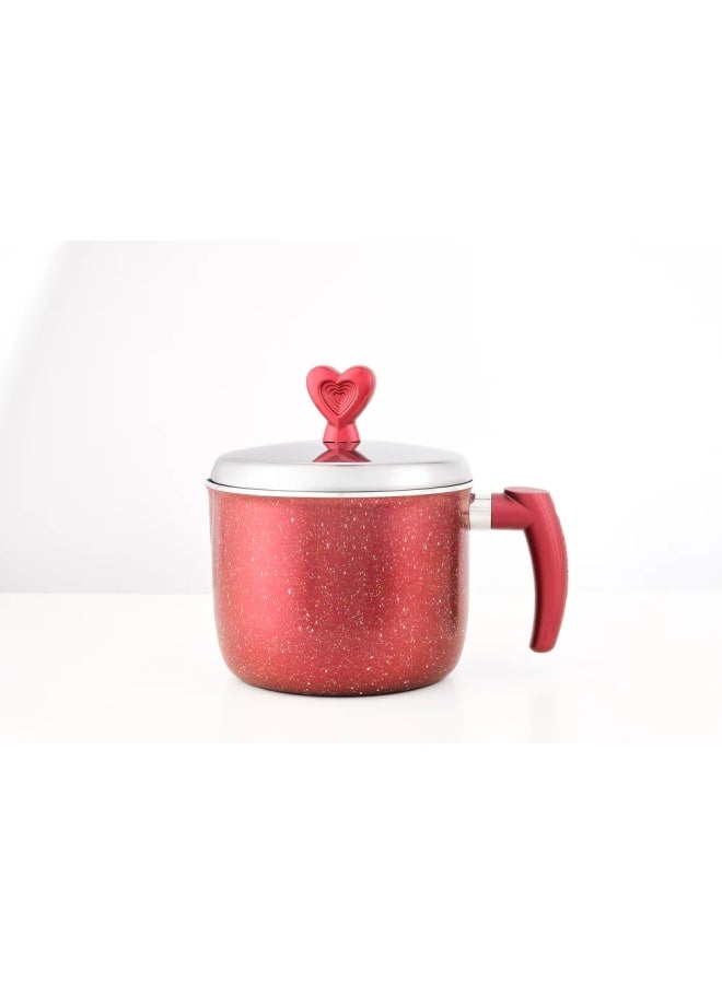 Lovely Granite Milk Pot With S/S Lid 14 Cm-Red